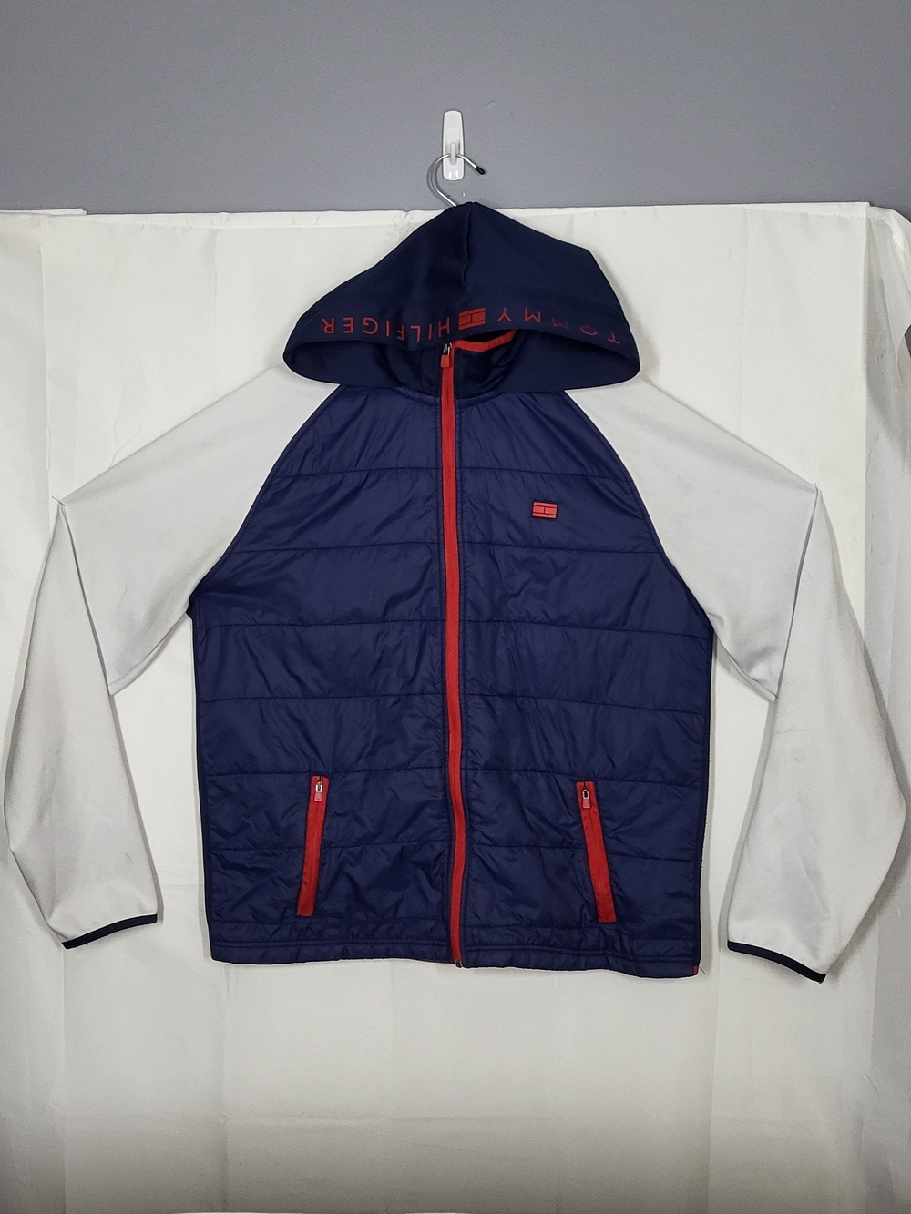 Tommy Hilfiger Navy, White & Red Hooded Quilted Puffer